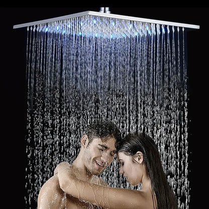 Modern chrome led rainfall shower head bathroom color changing light