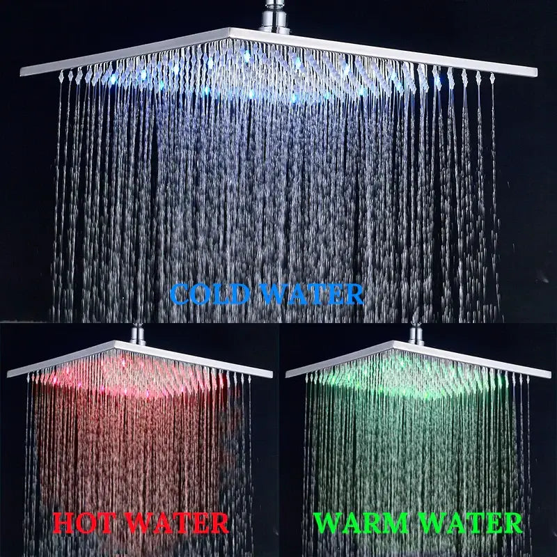 Modern chrome led rainfall shower head bathroom color changing light