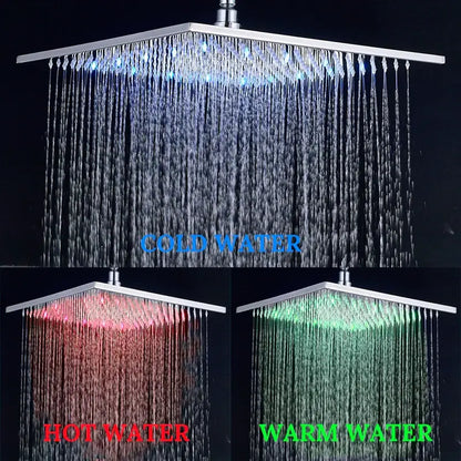 Modern chrome led rainfall shower head bathroom color changing light