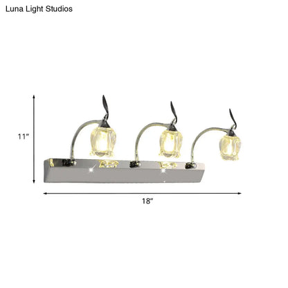 DecorBites™ Modern Chrome LED Vanity Light with Adjustable 3 Bulbs, Flower Crystal Shade - Wall Mounted Bathroom Lamp