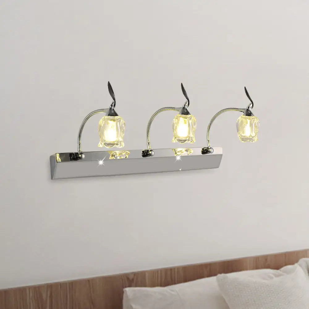 DecorBites™ Modern Chrome LED Vanity Light with Adjustable 3 Bulbs, Flower Crystal Shade - Wall Mounted Bathroom Lamp