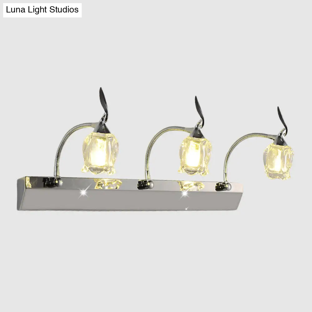 DecorBites™ Modern Chrome LED Vanity Light with Adjustable 3 Bulbs, Flower Crystal Shade - Wall Mounted Bathroom Lamp