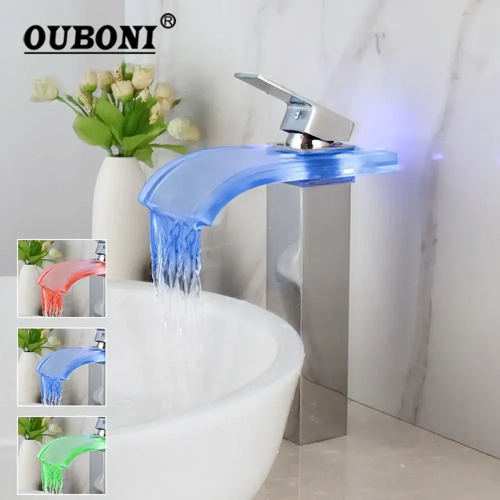 Modern chrome led waterfall basin mixer bathroom sink tap