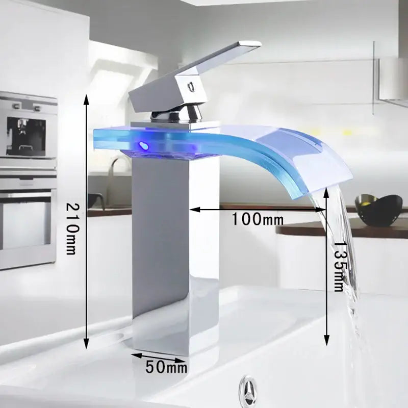 Modern chrome led waterfall basin mixer bathroom sink tap