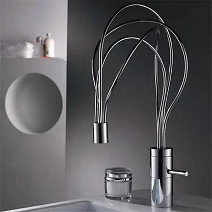 Modern chrome led waterfall bathroom faucet with blue light stream