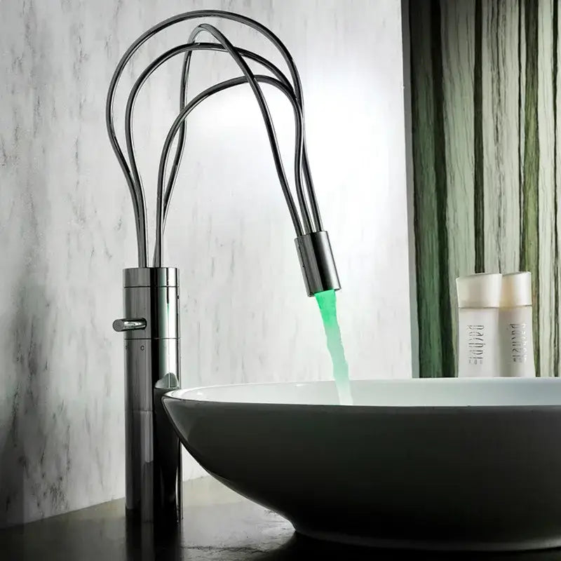 Modern chrome led waterfall bathroom faucet with blue light stream