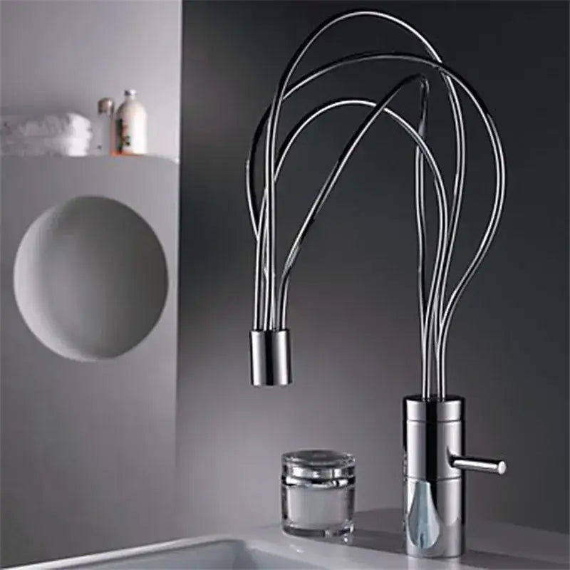 Modern chrome led waterfall bathroom faucet with blue light stream