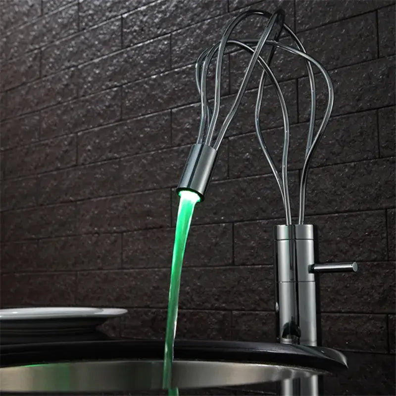 Modern chrome led waterfall bathroom faucet with blue light stream