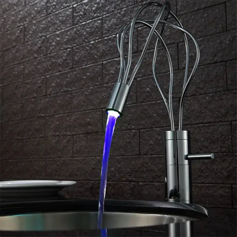 Modern chrome led waterfall bathroom faucet with blue light stream