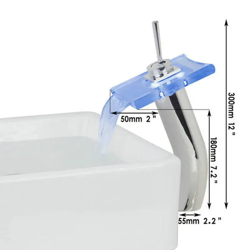 Modern chrome led waterfall glass basin mixer faucet bathroom