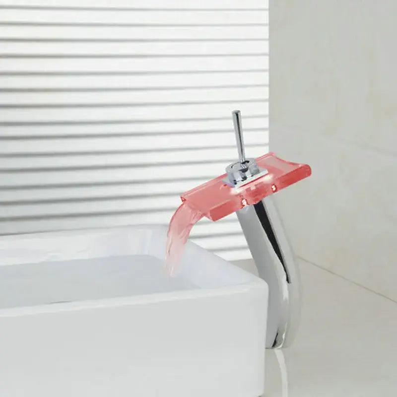 Modern chrome led waterfall glass basin mixer faucet bathroom