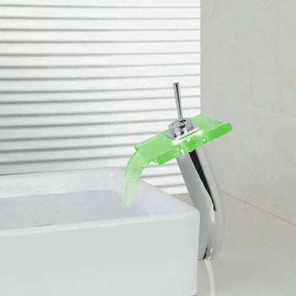 Modern chrome led waterfall glass basin mixer faucet bathroom