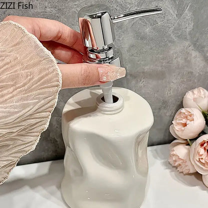 Modern chrome & matte white wrinkle ceramic soap dispenser set bathroom