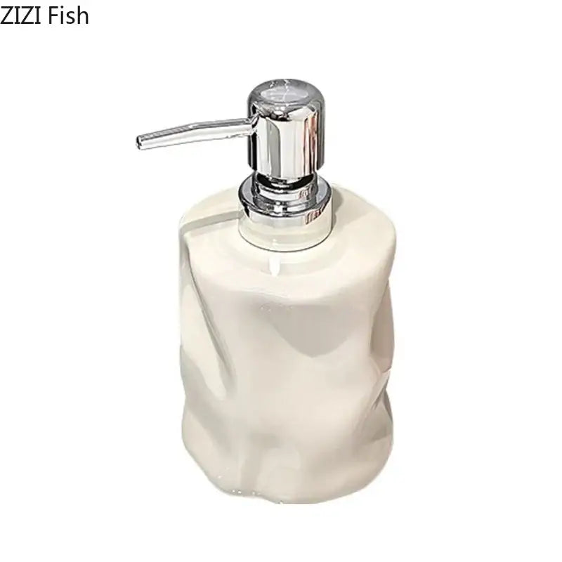 Modern chrome & matte white wrinkle ceramic soap dispenser set bathroom