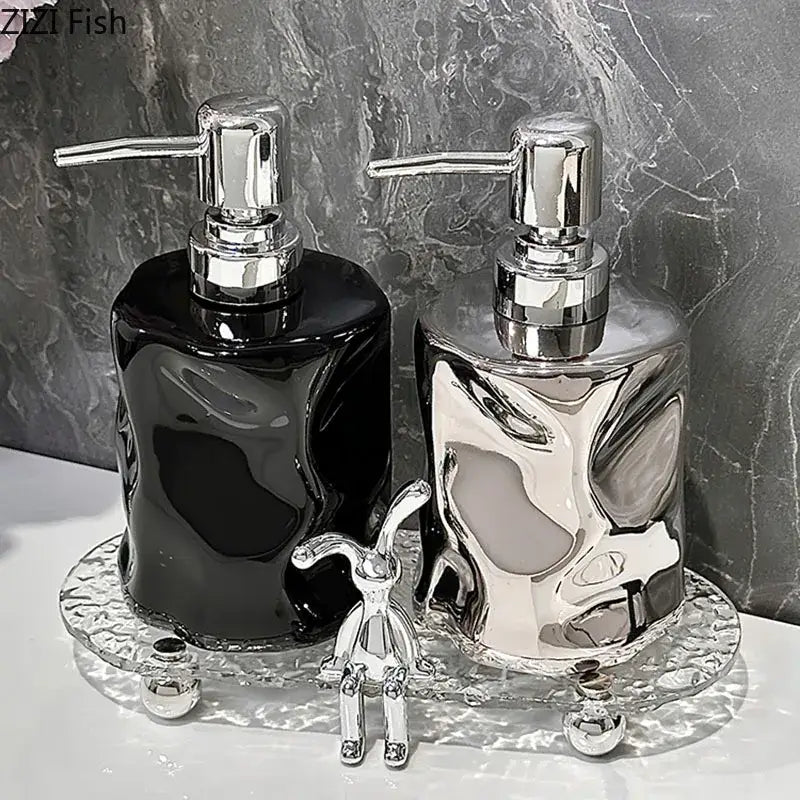 Modern chrome & matte white wrinkle ceramic soap dispenser set bathroom