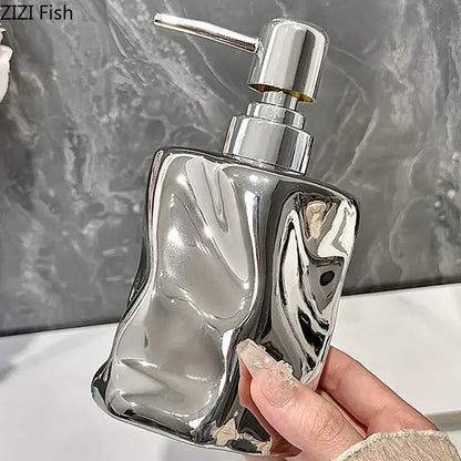 Modern chrome & matte white wrinkle ceramic soap dispenser set bathroom