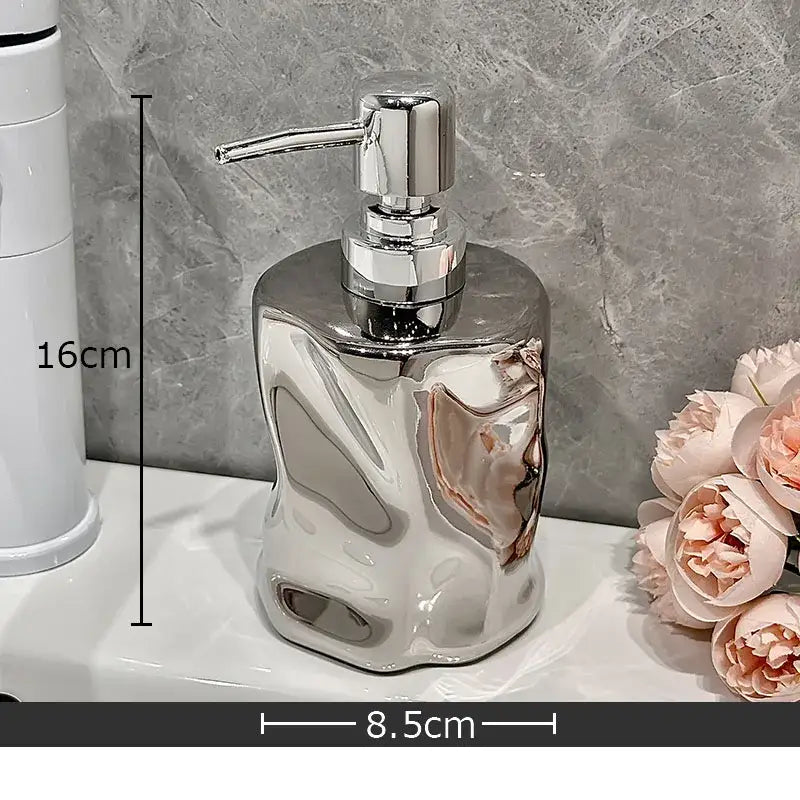 Modern chrome & matte white wrinkle ceramic soap dispenser set bathroom