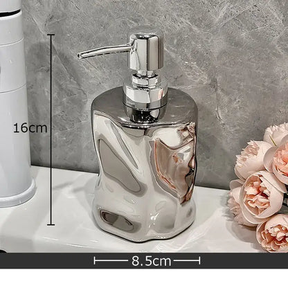 Modern chrome & matte white wrinkle ceramic soap dispenser set bathroom