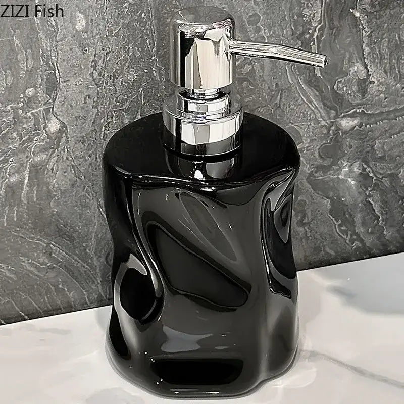 Modern chrome & matte white wrinkle ceramic soap dispenser set bathroom