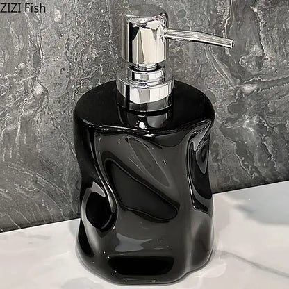 Modern chrome & matte white wrinkle ceramic soap dispenser set bathroom