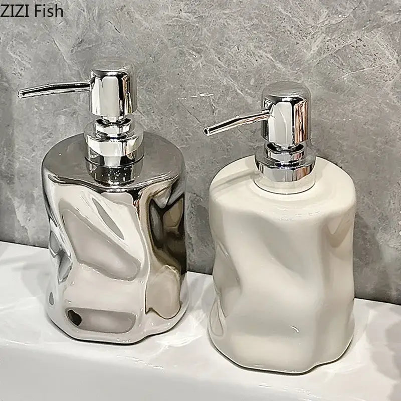 Modern chrome & matte white wrinkle ceramic soap dispenser set bathroom