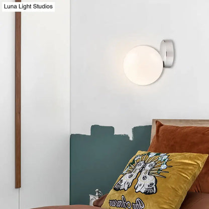Modern chrome milk glass globe wall lamp living room light