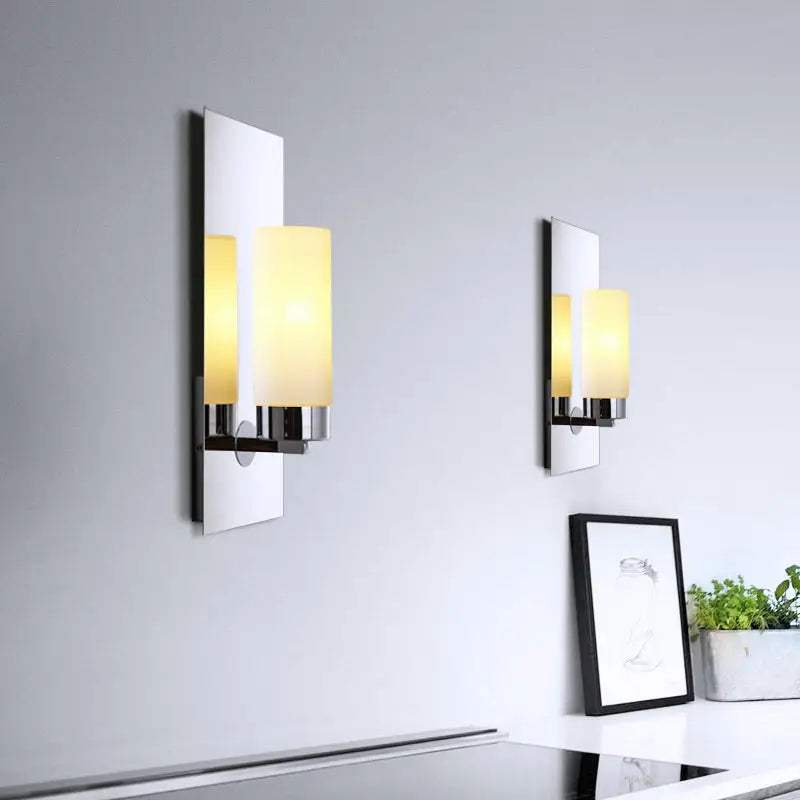 Modern chrome opal glass tube wall light bedroom sconce