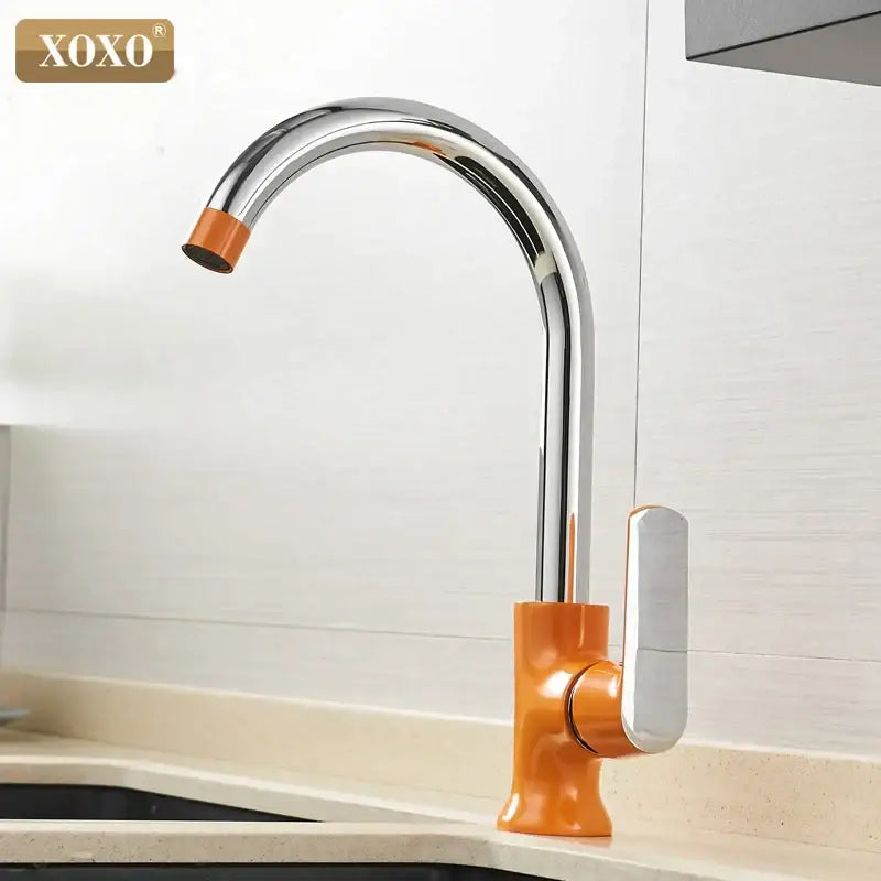 Modern chrome & orange single handle kitchen faucet mixer tap