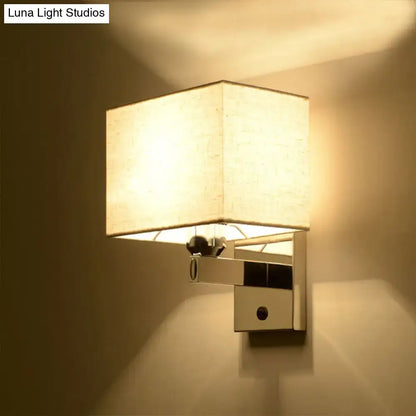 Modern chrome rectangle wall sconce beige linen bedroom light e26 e27