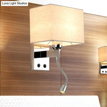 Modern chrome rectangle wall sconce beige linen bedroom light e26 e27