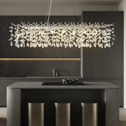 Modern chrome rectangular crystal branch chandelier dining room