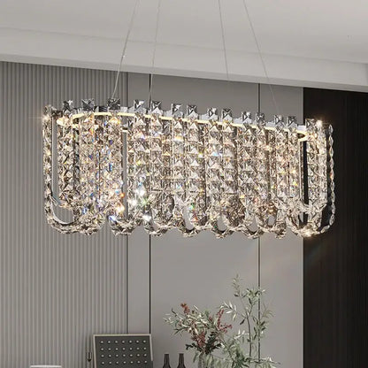 Modern chrome rectangular crystal pendant ceiling lamp dining room