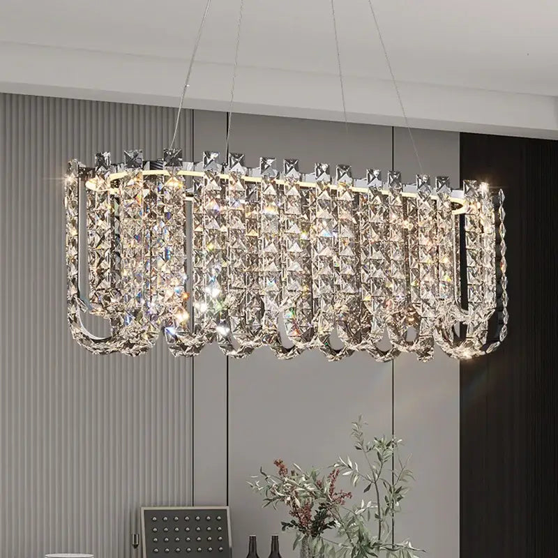 Modern chrome rectangular crystal pendant ceiling lamp dining room