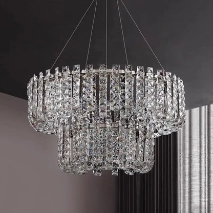 Modern chrome rectangular crystal pendant ceiling lamp dining room