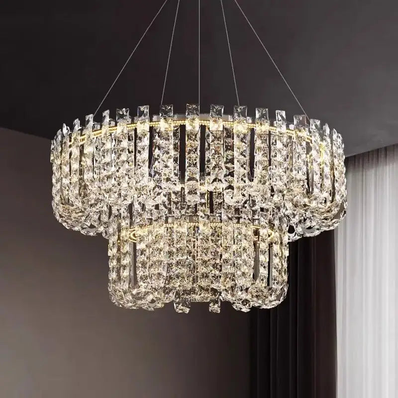 Modern chrome rectangular crystal pendant ceiling lamp dining room