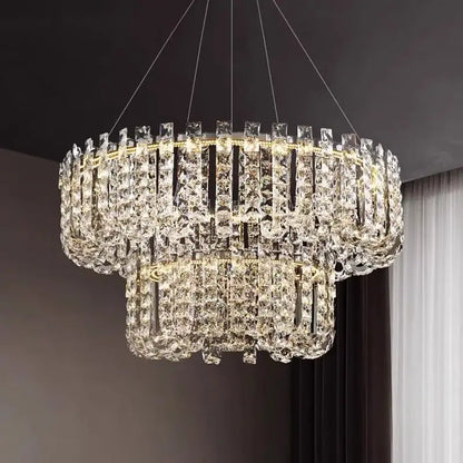 Modern chrome rectangular crystal pendant ceiling lamp dining room