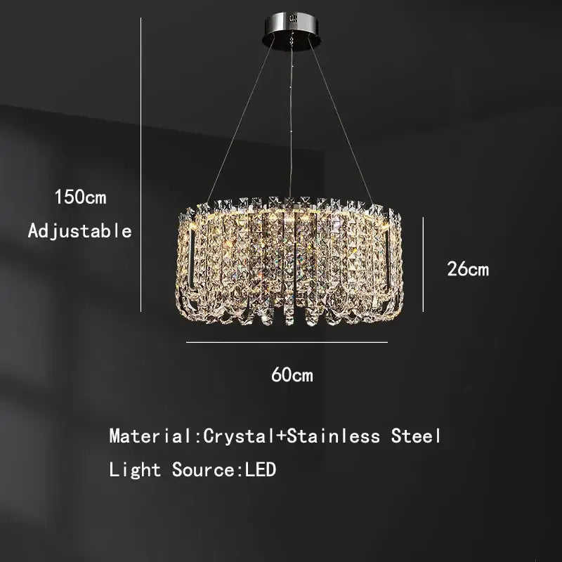 Modern chrome rectangular crystal pendant ceiling lamp dining room