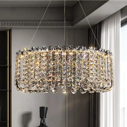 Modern chrome rectangular crystal pendant ceiling lamp dining room