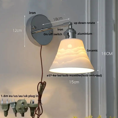 Modern chrome ribbed clear glass wall lamp bedroom pull chain light