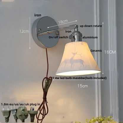 Modern chrome ribbed clear glass wall lamp bedroom pull chain light