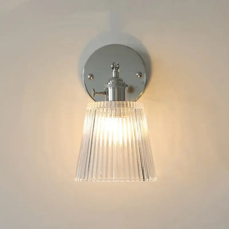 Modern chrome ribbed clear glass wall lamp dining room pull chain