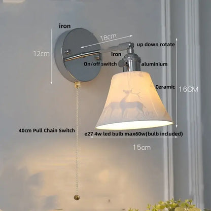 Modern chrome ribbed clear glass wall lamp dining room pull chain