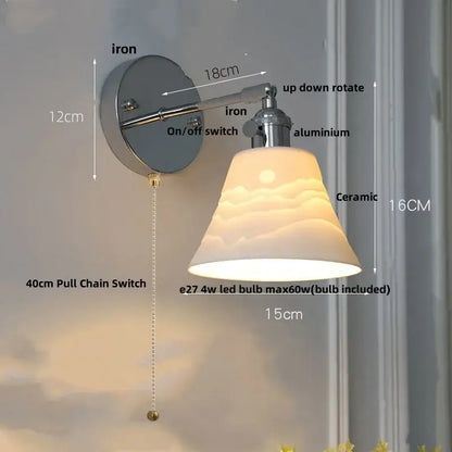 Modern chrome ribbed clear glass wall lamp dining room pull chain