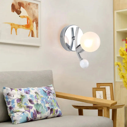 DecorBites™ Modern Chrome Sconce with Globe White Glass for LED Living Room Wall Lighting