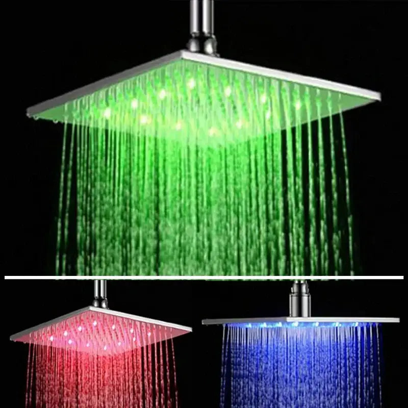 Modern chrome square led rain shower head bathroom fixture
