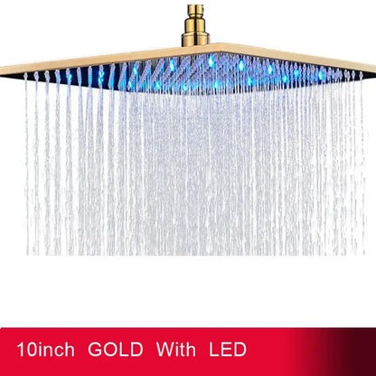 Modern chrome square led rainfall shower head bathroom light