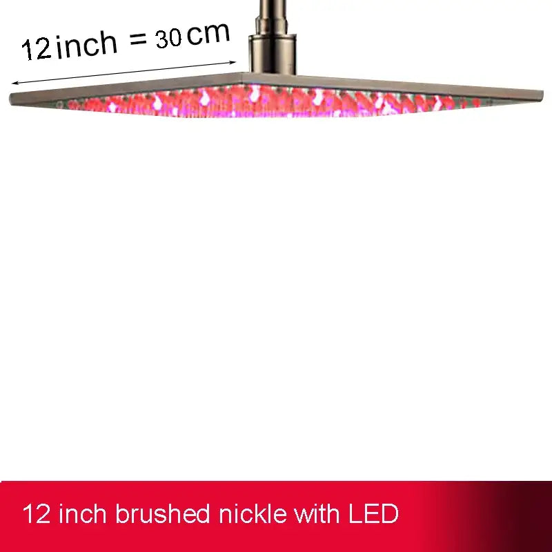 Modern chrome square led rainfall shower head bathroom light