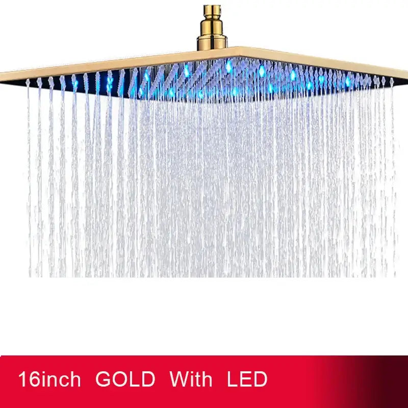 Modern chrome square led rainfall shower head bathroom light