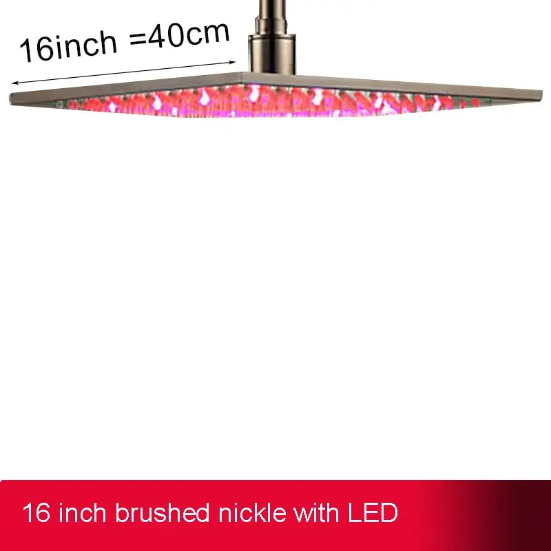 Modern chrome square led rainfall shower head bathroom light
