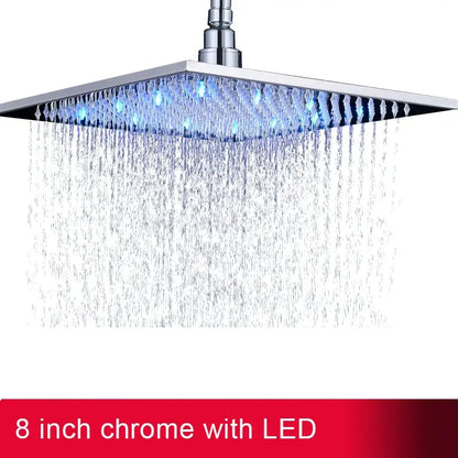 Modern chrome square led rainfall shower head bathroom light